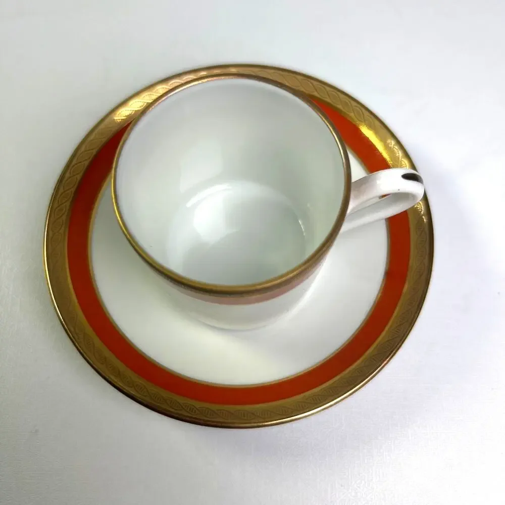 Richard Ginori 1735 Impero Palermo Rust Flat Demitasse Porcelain Cup Saucer Set
